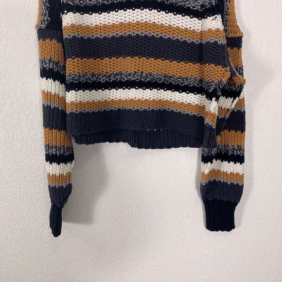 Free People Black, White, Grey & Tan Striped Knit Semi-Cropped Sweater - Picture 4 of 6